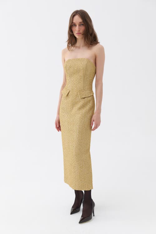 Shop Nocturne Strapless Maxi Dress In Metallic Gold