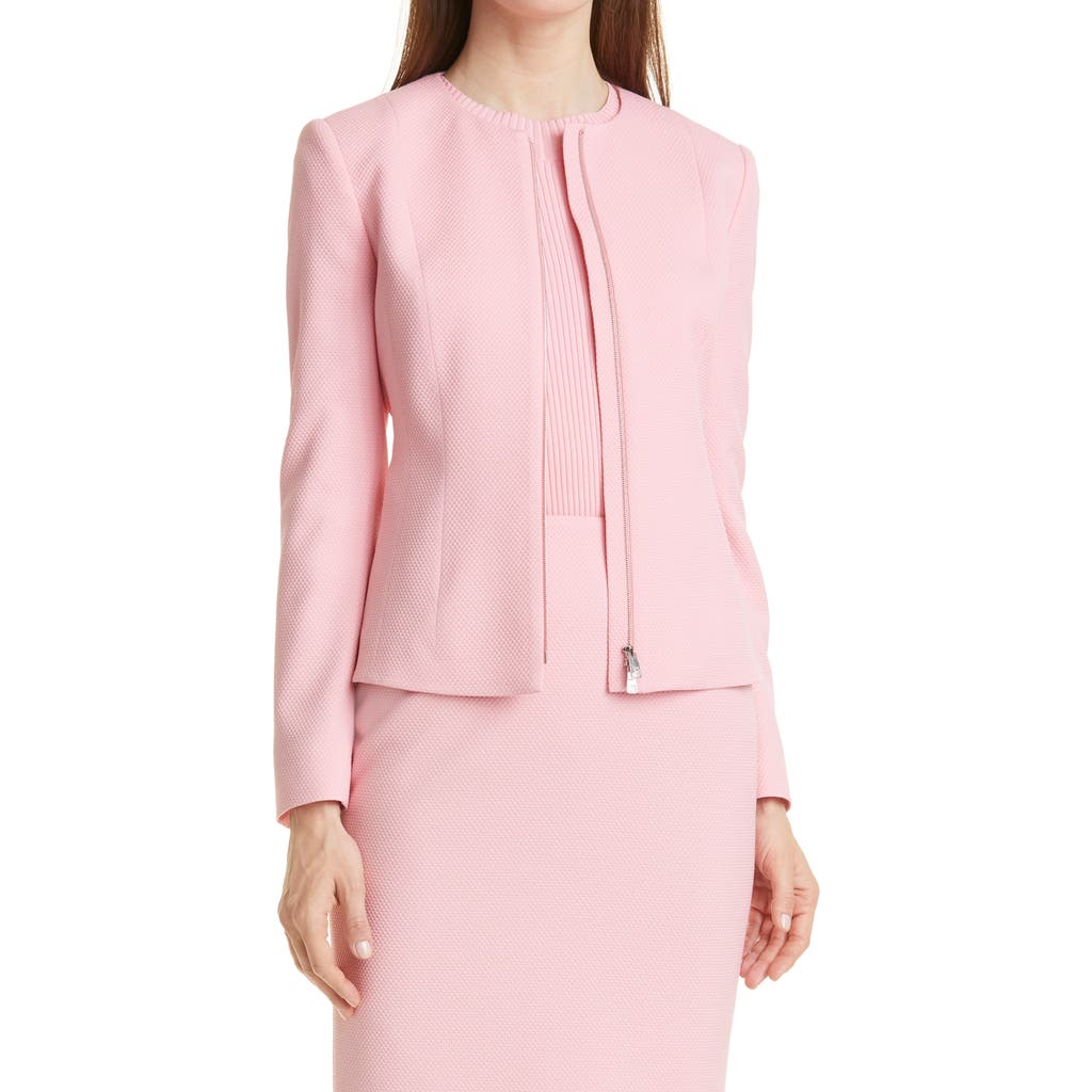 Hugo Boss Boss Jakera Textured Collarless Jacket In Bright Pink