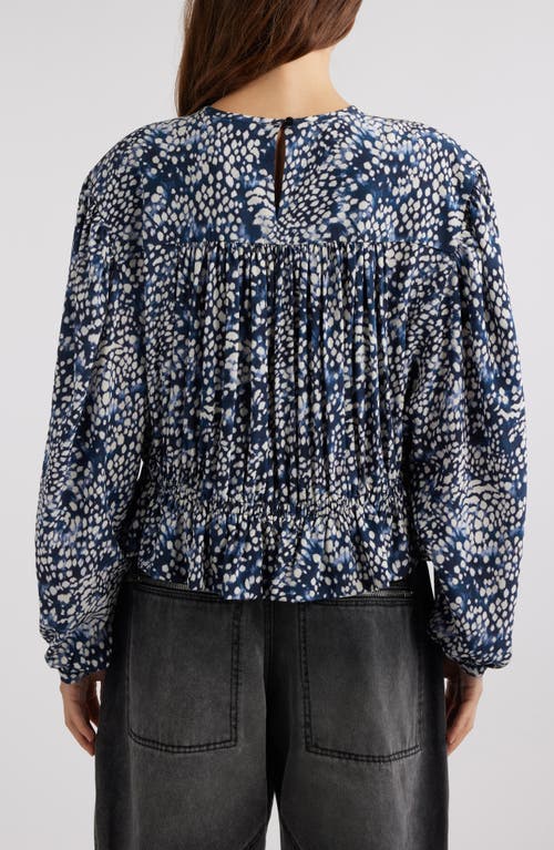 Shop Isabel Marant Gelina Print Gathered Stretch Silk Crêpe De Chine Top In Midnight/white