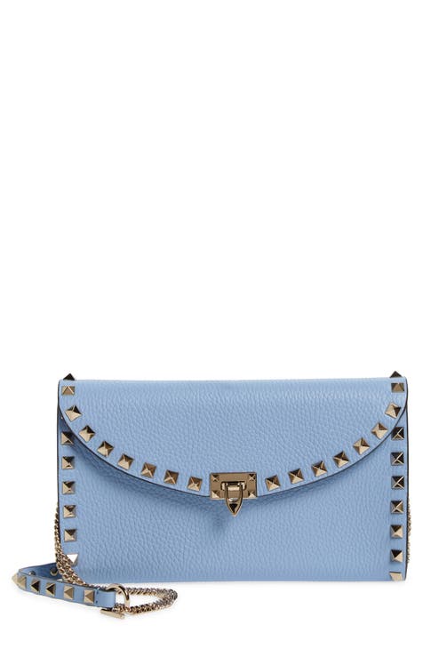 Rockstud Flap Leather Wallet on a Chain
