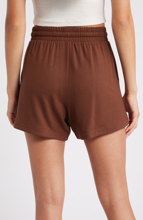 Shop Open Edit Curved Hem Pajama Shorts In Brown Soil