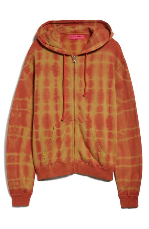 Shop The Elder Statesman Daily Zuzu Hand Dyed Cotton & Cashmere Zip Hoodie In Wasabi Fiery Coral