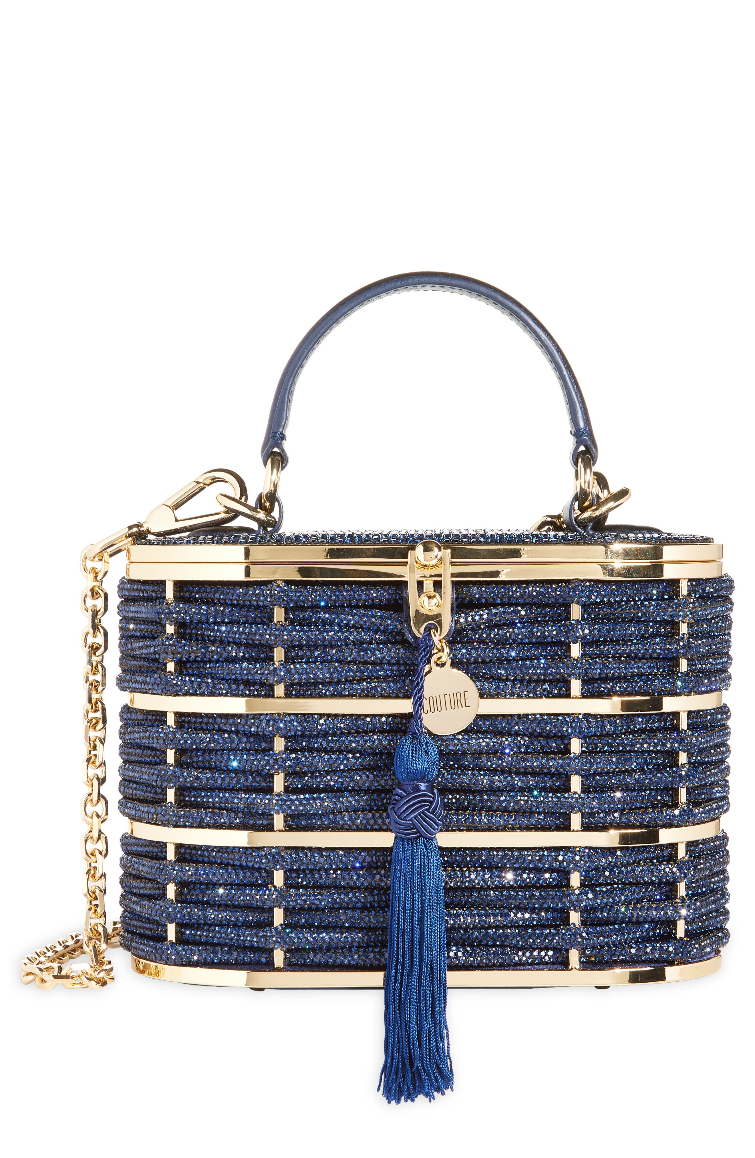 Judith Leiber Willow Embellished Top Handle Bag in Champagne Dark Indigo 