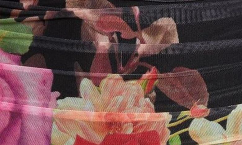 Shop Afrm Lula Ruched Long Sleeve Minidress In Noir Rose Swirl