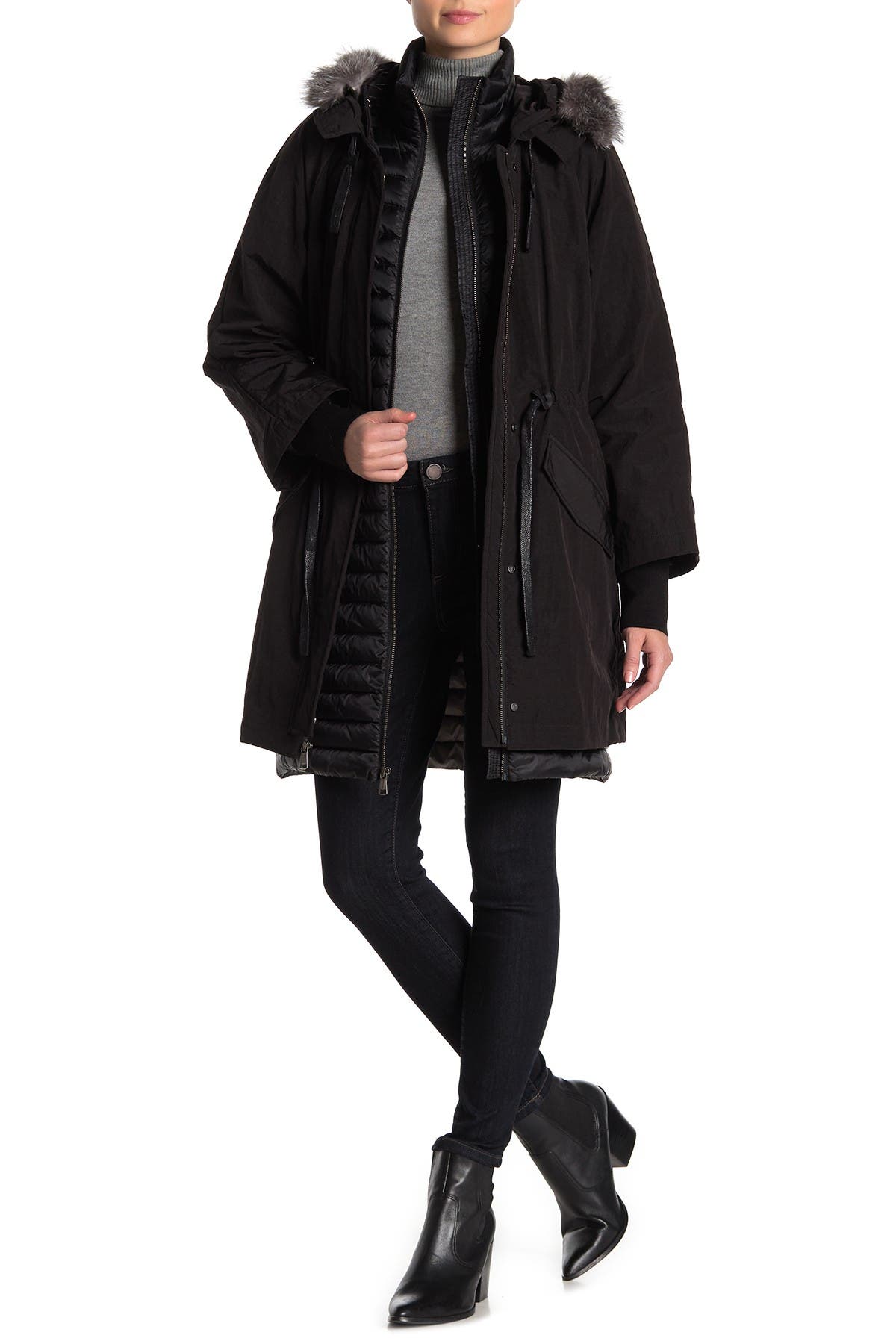 black fur trim coat