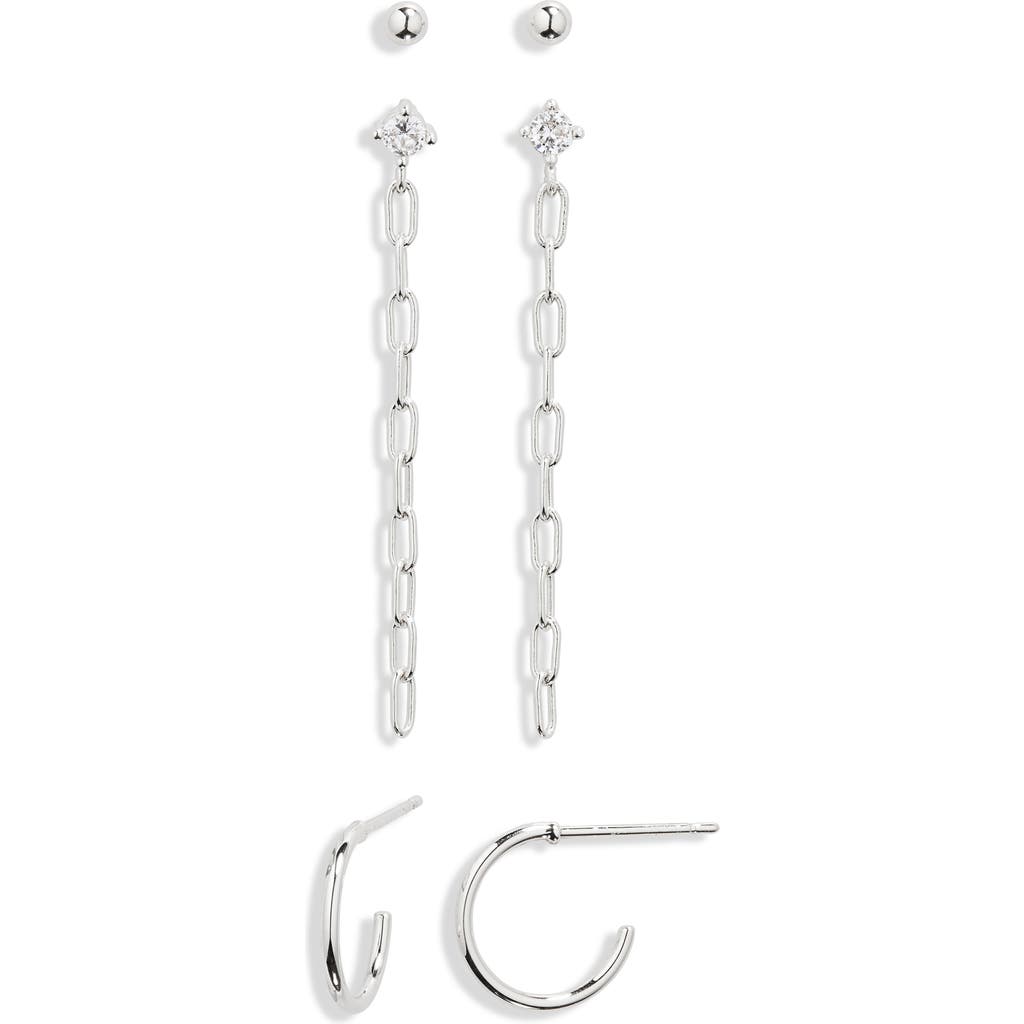 Shop Nordstrom Rack Set Of 3 Demi Fine Earrings In Silver