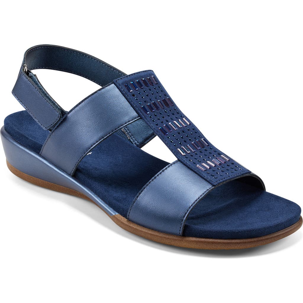 Easy Spirit Hazel Womens Leather Adjustable Flat Sandals In Cobalt/vintage Indigo