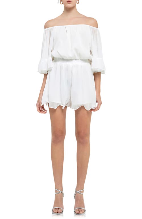 Off the Shoulder Ruffle Sleeve Romper in White