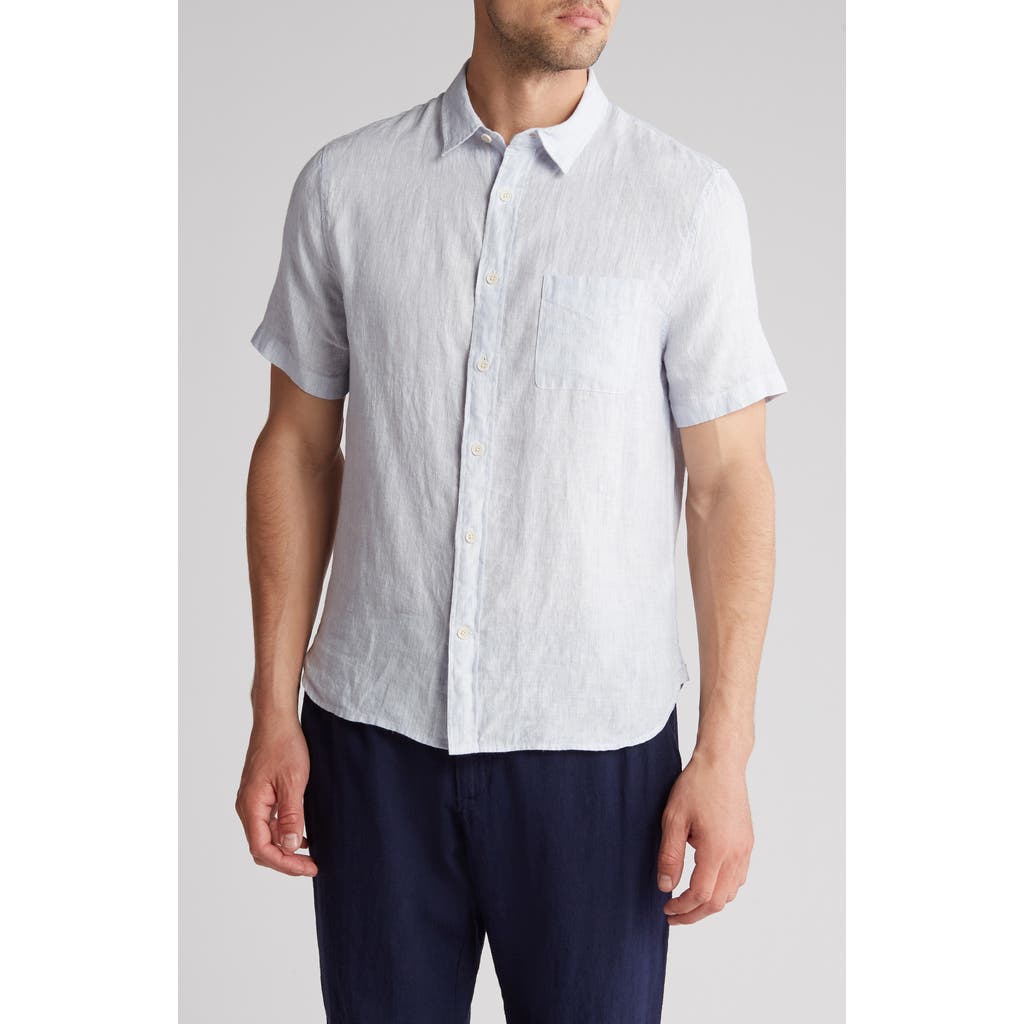 Shop Vince Classic Fit Beauville Stripe Linen Button-up Shirt In Periwinkle/off White