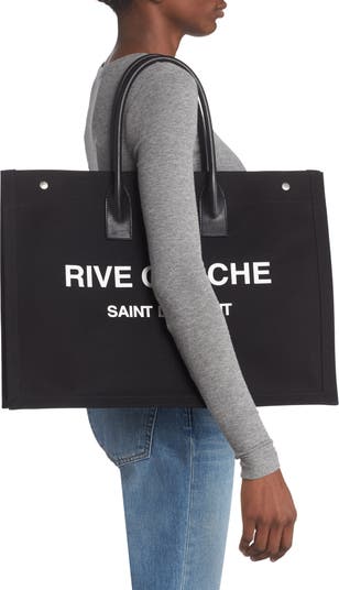 Saint Laurent, Bags, Rive Gauche Large Tote Bag In Printed Canvas And  Leather