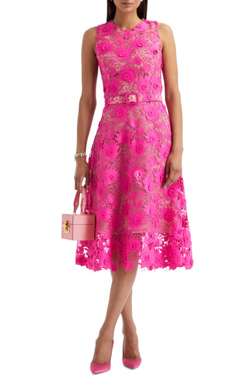 Oscar de la Renta Floral Lace A-Line Dress in Fuchsia