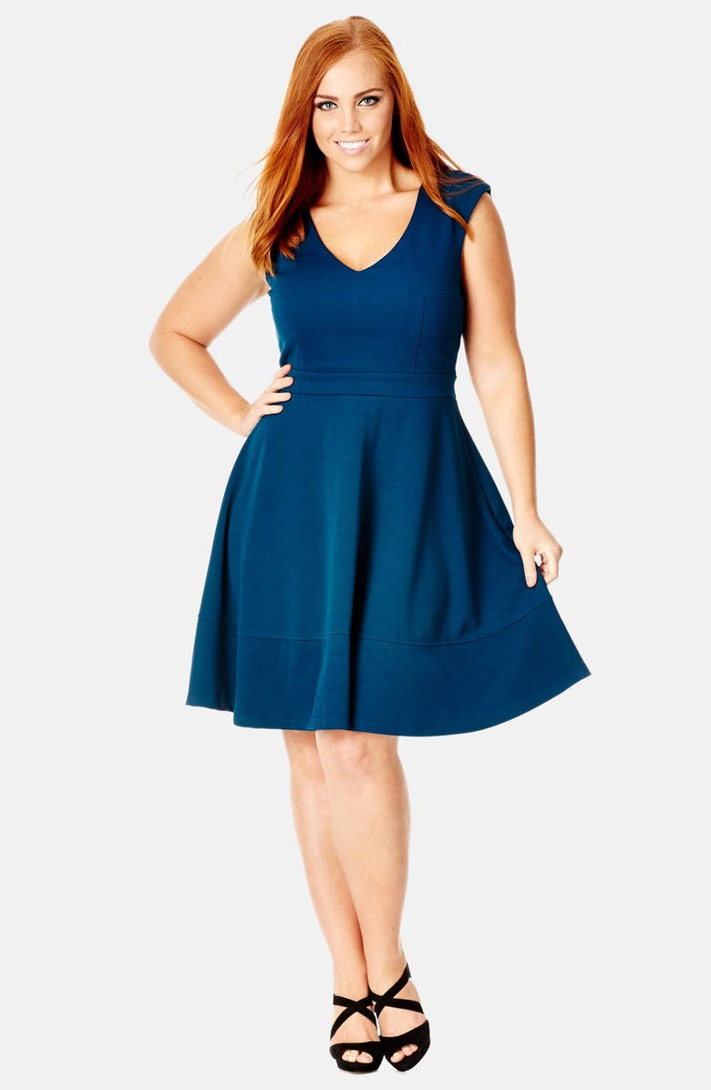 City Chic 'Sharp Shoulder' Fit & Flare Dress (Plus Size) | Nordstrom