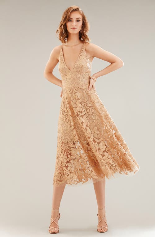 Shop Dress The Population Blair Embellished Fit & Flare Cocktail Dress In Gold/nude