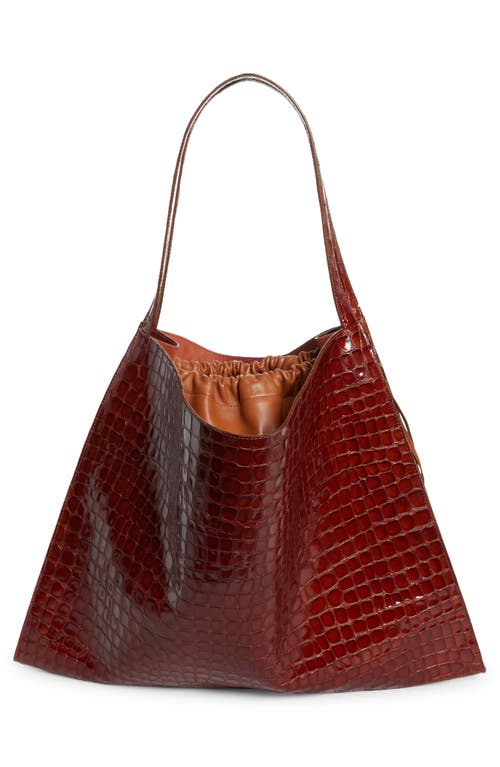 Shop Christian Louboutin Le 54 Croc Embossed Leather Drawstring Tote In Acajou