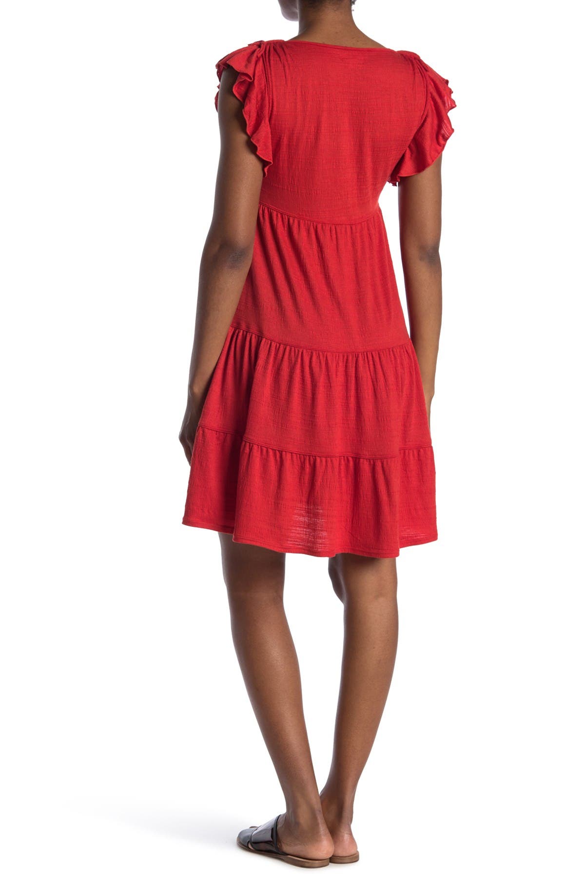 Max Studio Ruffle Cap Sleeve Tiered Jersey Babydoll Dress In Dark Red8
