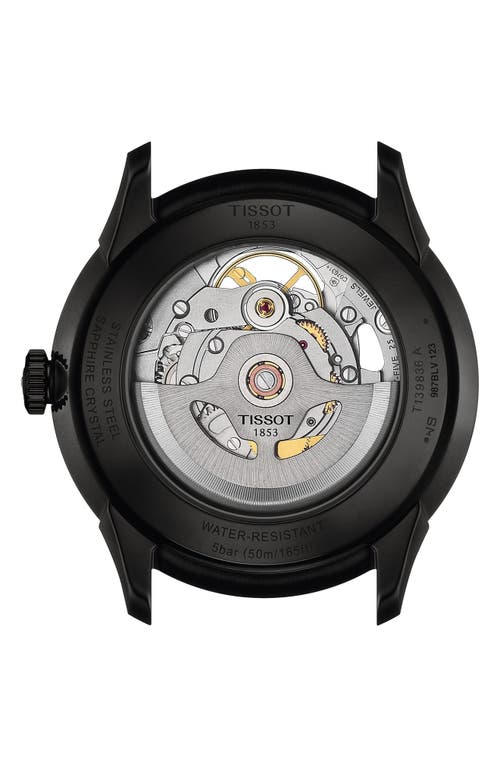 Tissot Men's Swiss Automatic Chemin Des Tourelles Skeleton Black Leather Strap Watch 40mm In Gun