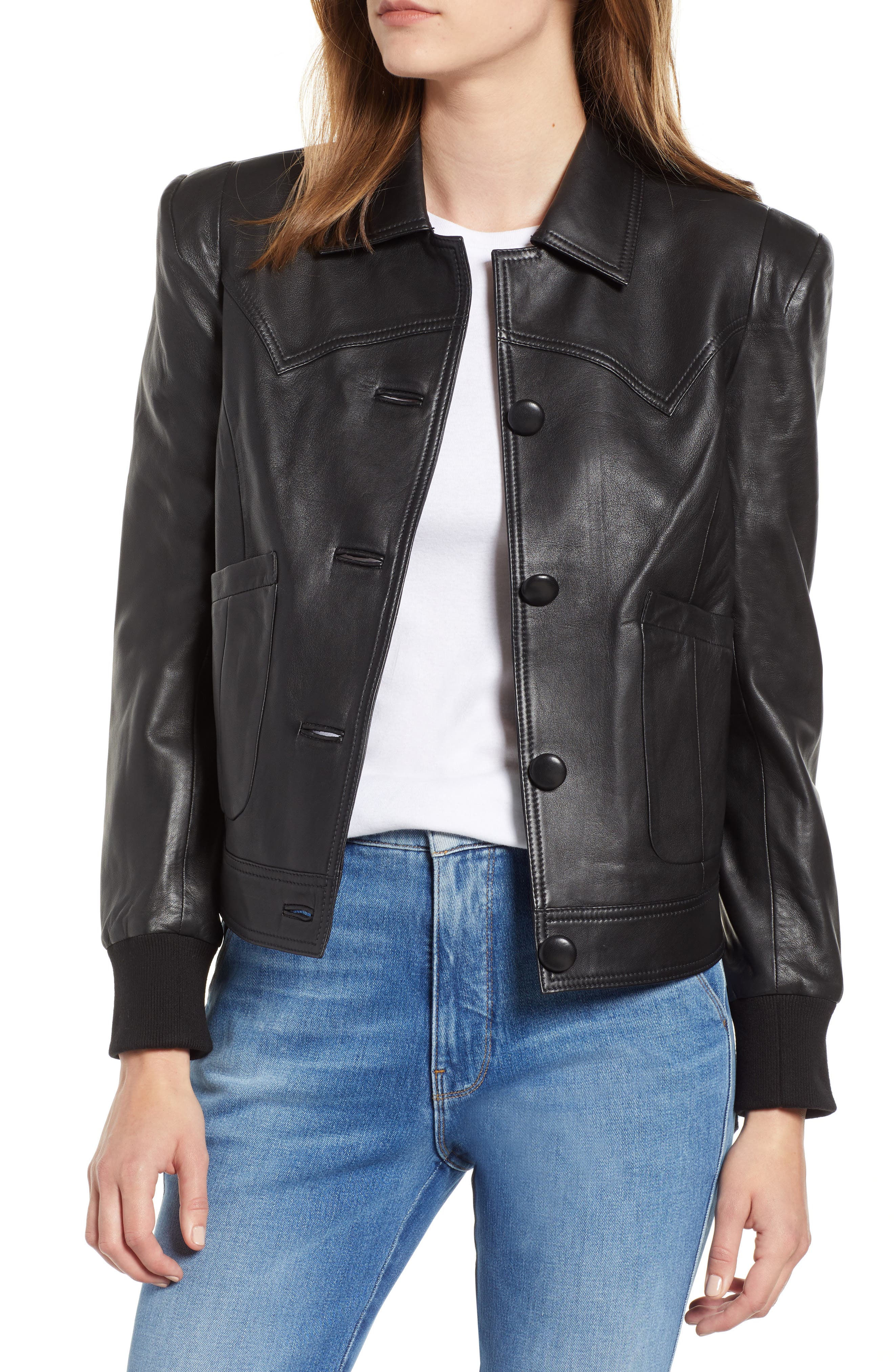 puff shoulder leather jacket