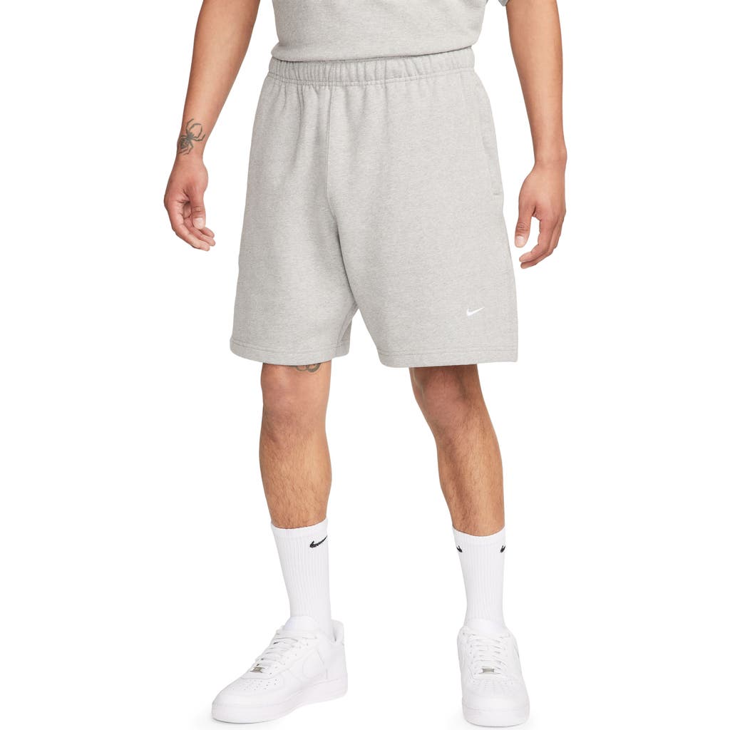 Nike Solo Swoosh Fleece Sweat Shorts In Dark Grey Heather/white