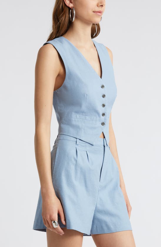 Shop Open Edit Linen Blend Vest In Blue Chambray
