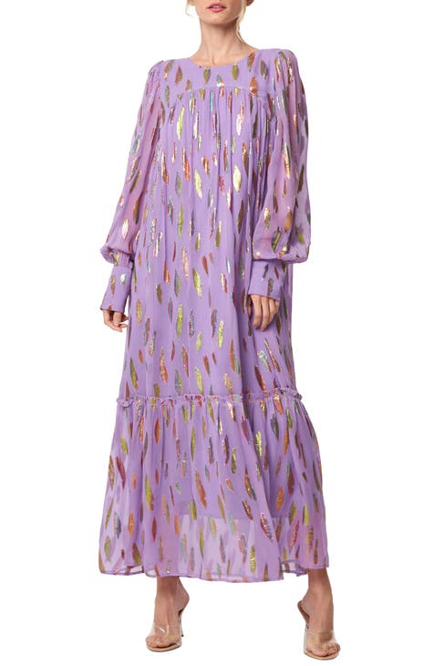Sunny Certainty Purple Floral Chiffon Wrap Midi Dress