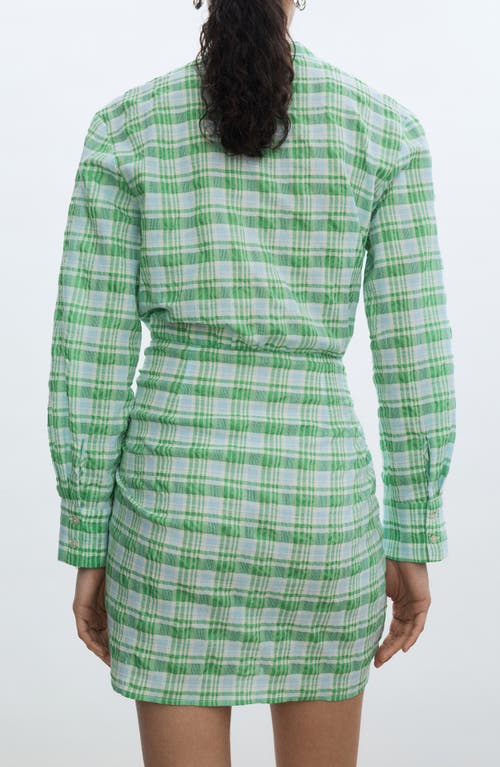 Shop Mango Check Tie Front Long Sleeve Shirtdress In Green