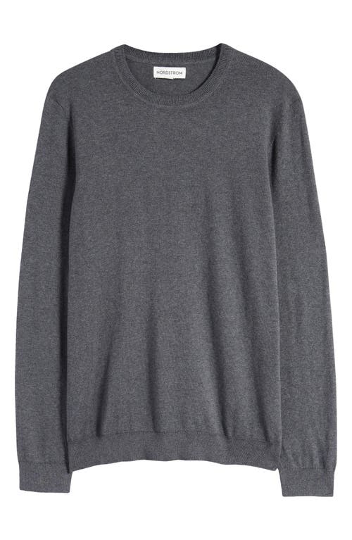 Shop Nordstrom Cotton & Silk Crewneck Sweater In Grey Magnet Heather