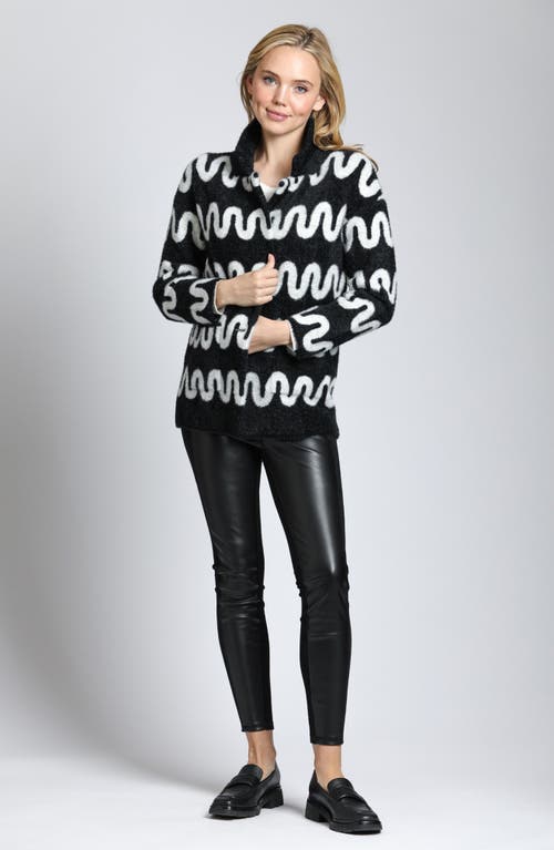 Shop Apny Squiggle Lines Cozy Sweater Coat In Black/white