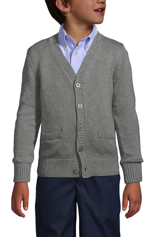 Lands' End School Uniform Boys Cotton Modal Button Front Cardigan Sweater In Pewter Heather