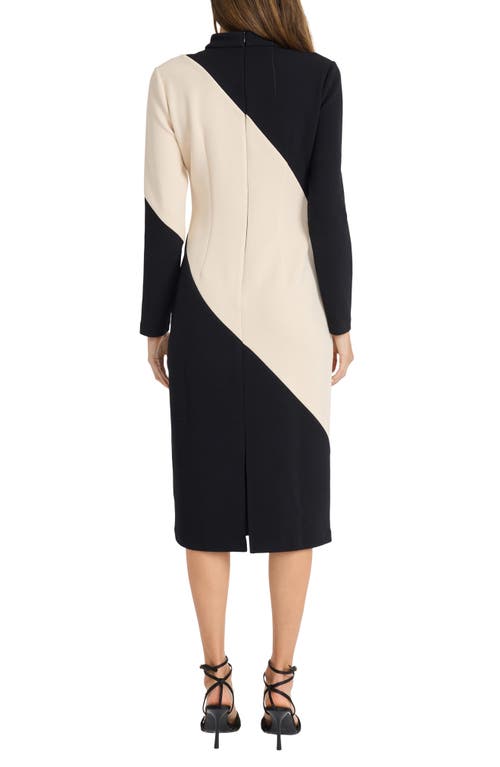 Shop Maggy London Colorblock Long Sleeve Midi Dress In Horn/black