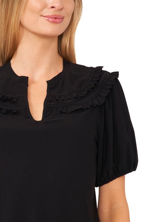 Shop Cece Ruffle Detail Split Neck Stretch Crepe Top In Rich Black