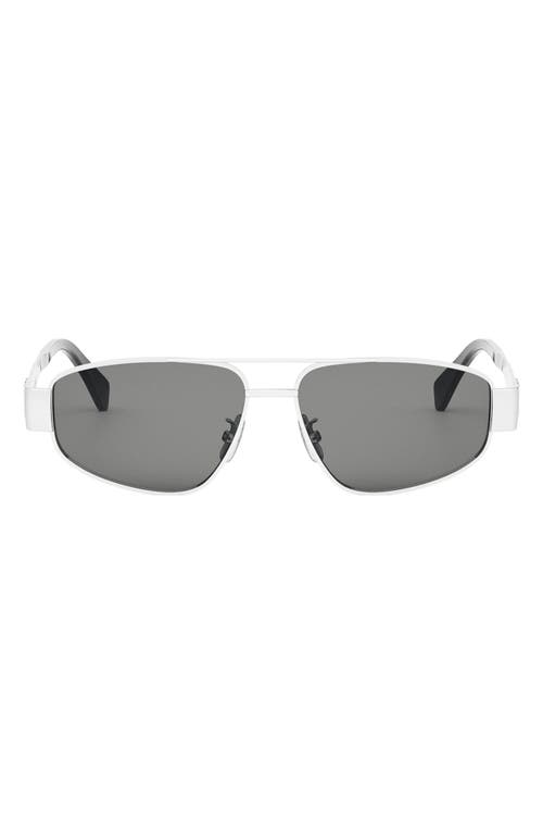 Celine Triomphe 57mm Pilot Sunglasses In Shiny Palladium/smoke