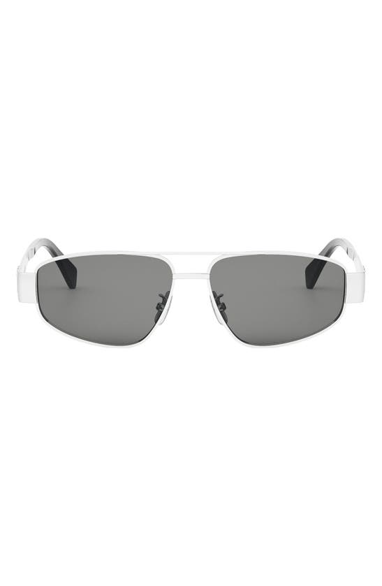 Shop Celine Triomphe 57mm Pilot Sunglasses In Shiny Palladium / Smoke