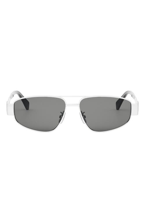 Shop Celine Triomphe 57mm Pilot Sunglasses In Shiny Palladium/smoke