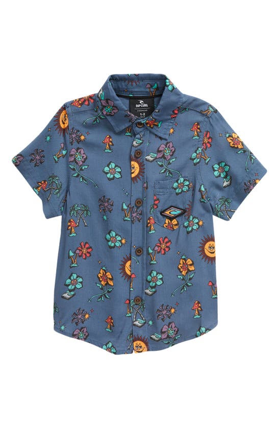 Rip Curl Kids' Mystic Waves Short Sleeve Button-up Shirt In Multico