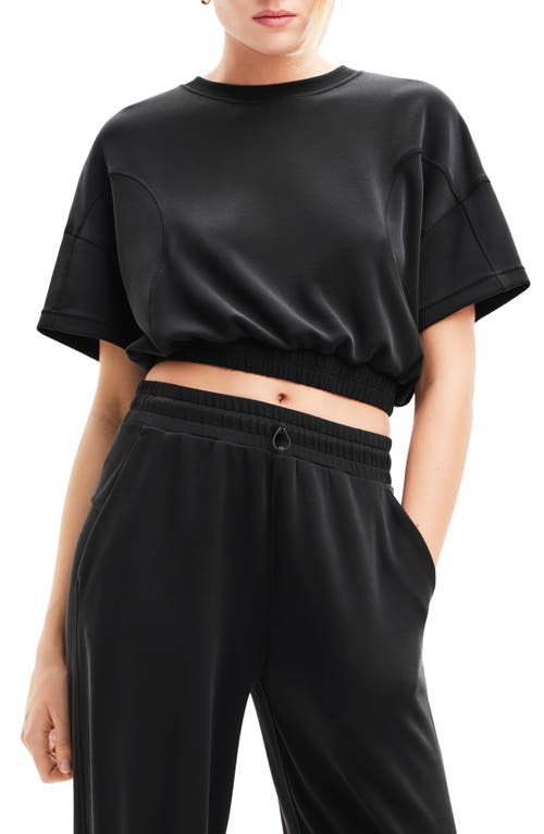 Desigual Short Sleeve Crop Sweatshirt in Black at Nordstrom, Size X-Small