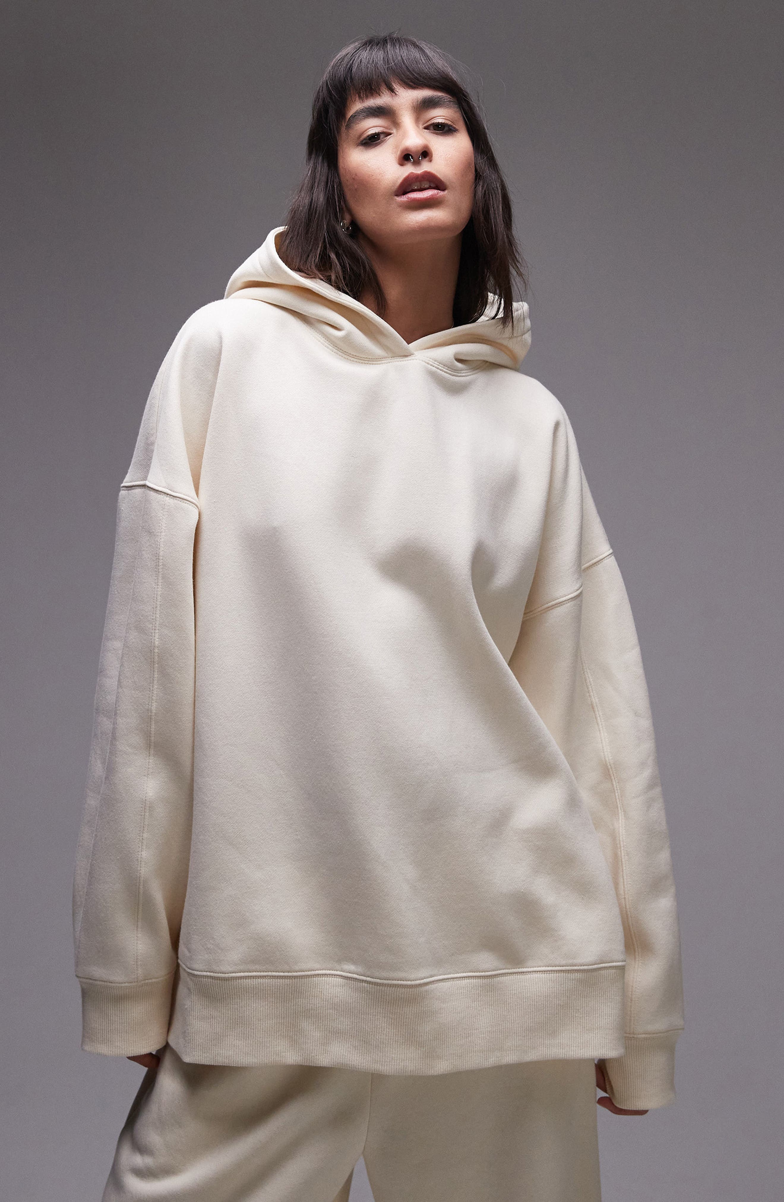 Topshop Premium Oversize Hoodie in Ivory Cover