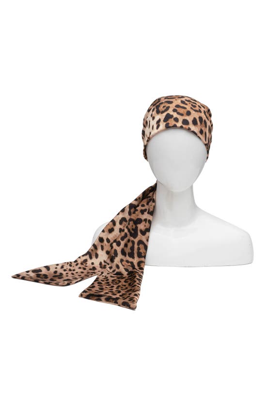 Shop Eugenia Kim Gigi Leopard Print Satin Headscarf In Camel/ Black
