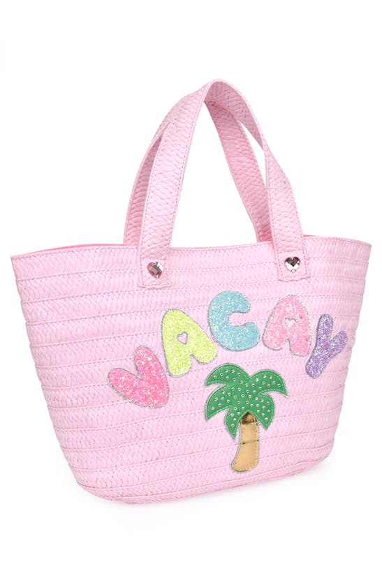 Shop Omg Accessories Kids' Vacay Straw Tote In Bubble Gum