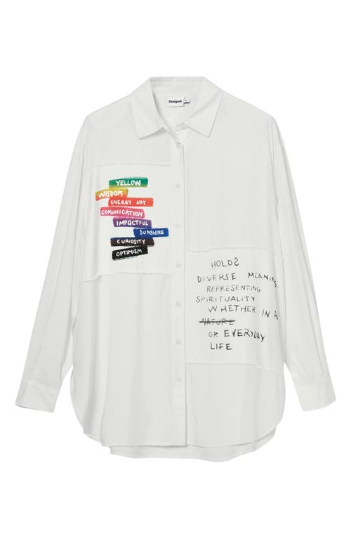 Shop Desigual Message Relaxed Button-up Shirt In White