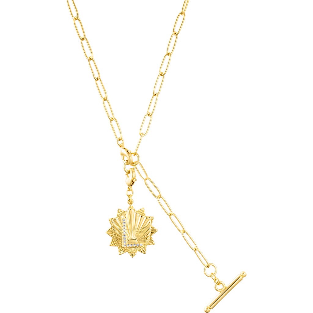 Adornia Initial Cz Pendant Toggle Necklace In Gold-l