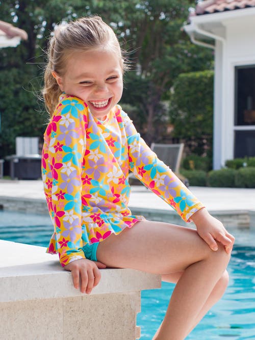 Shop Rufflebutts Girls Upf50+ Long Sleeve Rash Guard Bikini In Endless Summer Floral