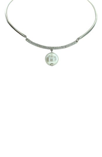 Shop Olivia Welles Nikki Iced Imitation Pearl Choker Necklace In Silver/white/clear