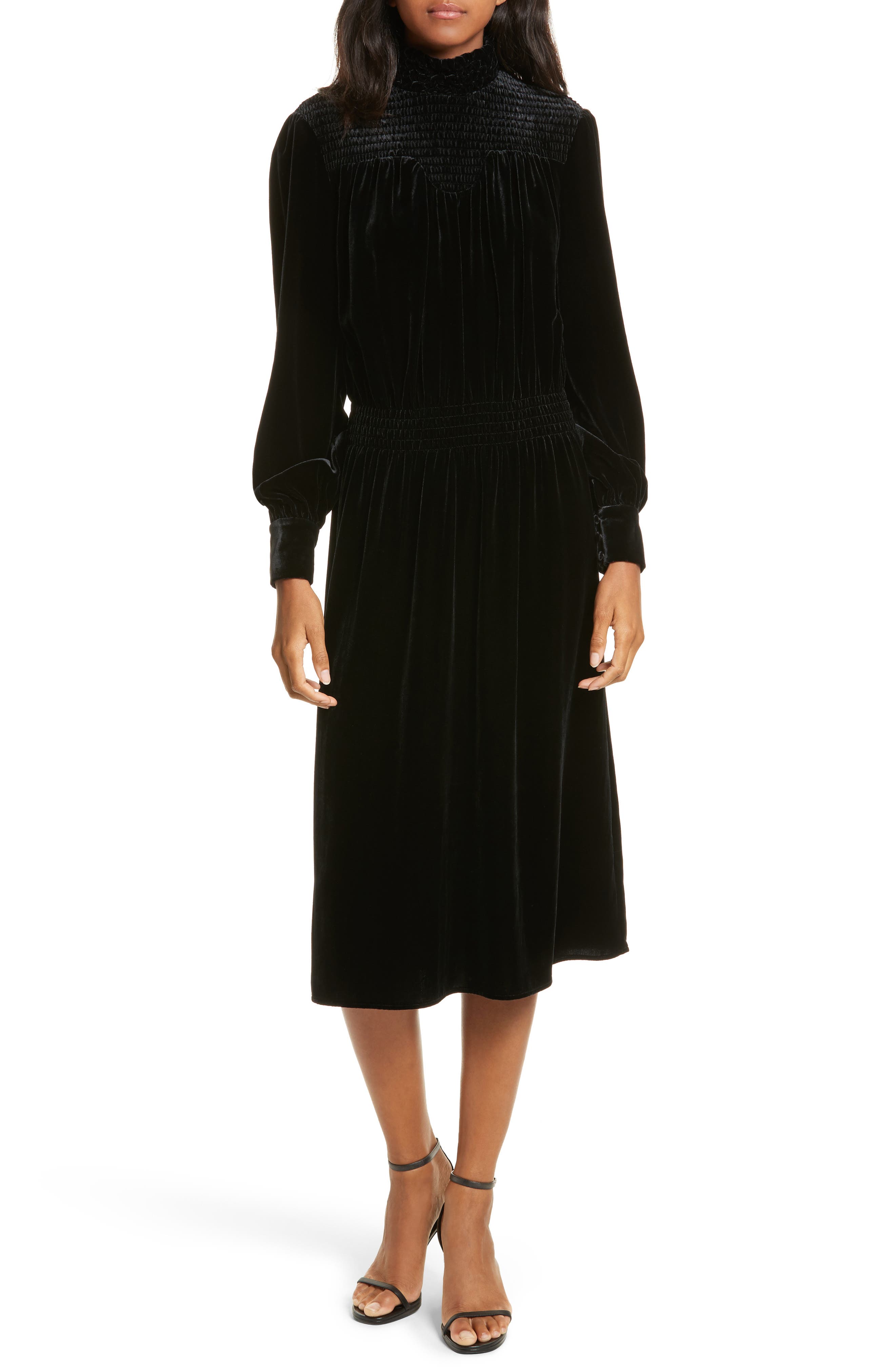 velvet midi dress with sleeves