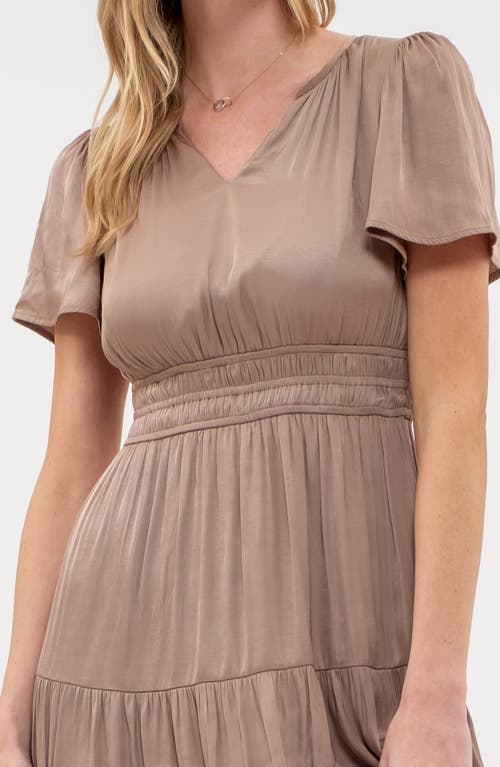 August Sky Short Sleeve Empire Waist Midi Dress In Mocha
