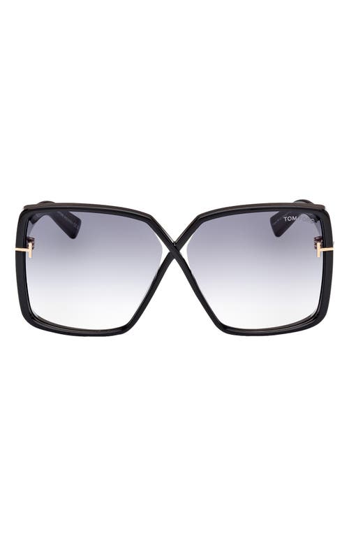 TOM FORD Yvonne 63mm Oversize Gradient Butterfly Sunglasses in Shiny Black /Grad Smoke at Nordstrom