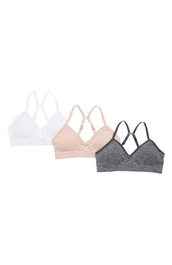 Shop Rene Rofe Girl Kids' Astrid 3-pack Seamless Bralettes In White/cafe/grey