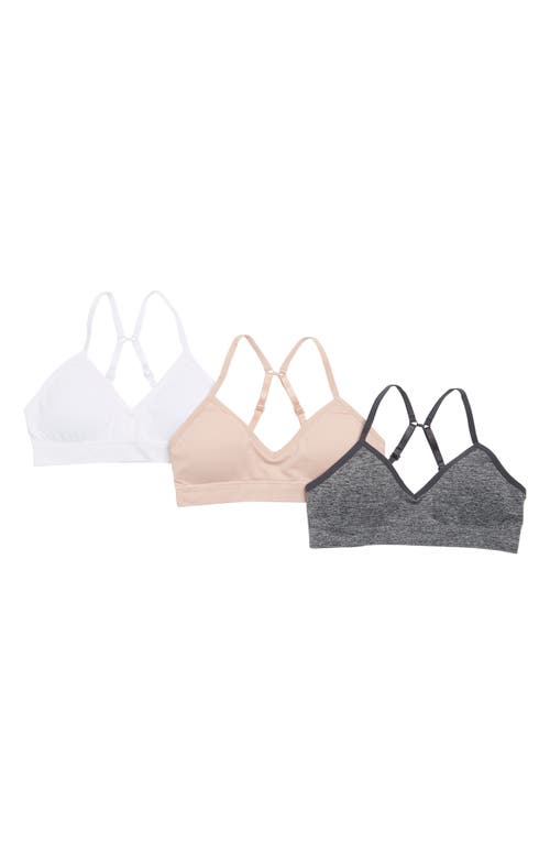 Shop Rene Rofe Girl Kids' Astrid 3-pack Seamless Bralettes In White/cafe/grey