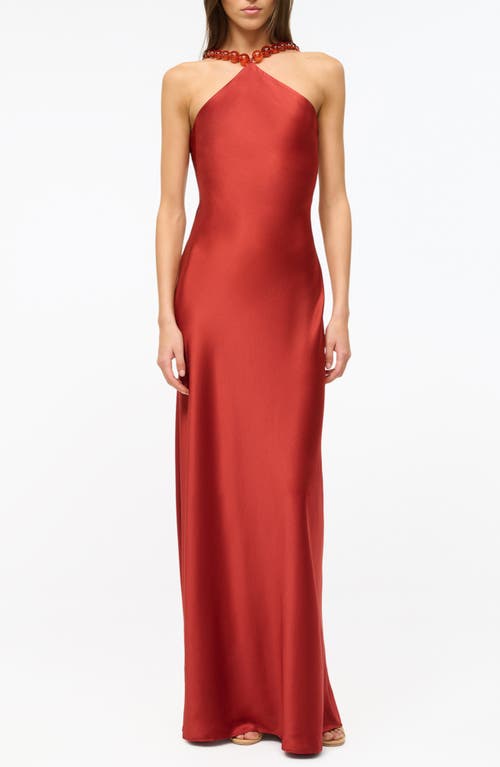 Shop Staud Cadence Satin Gown In Rust