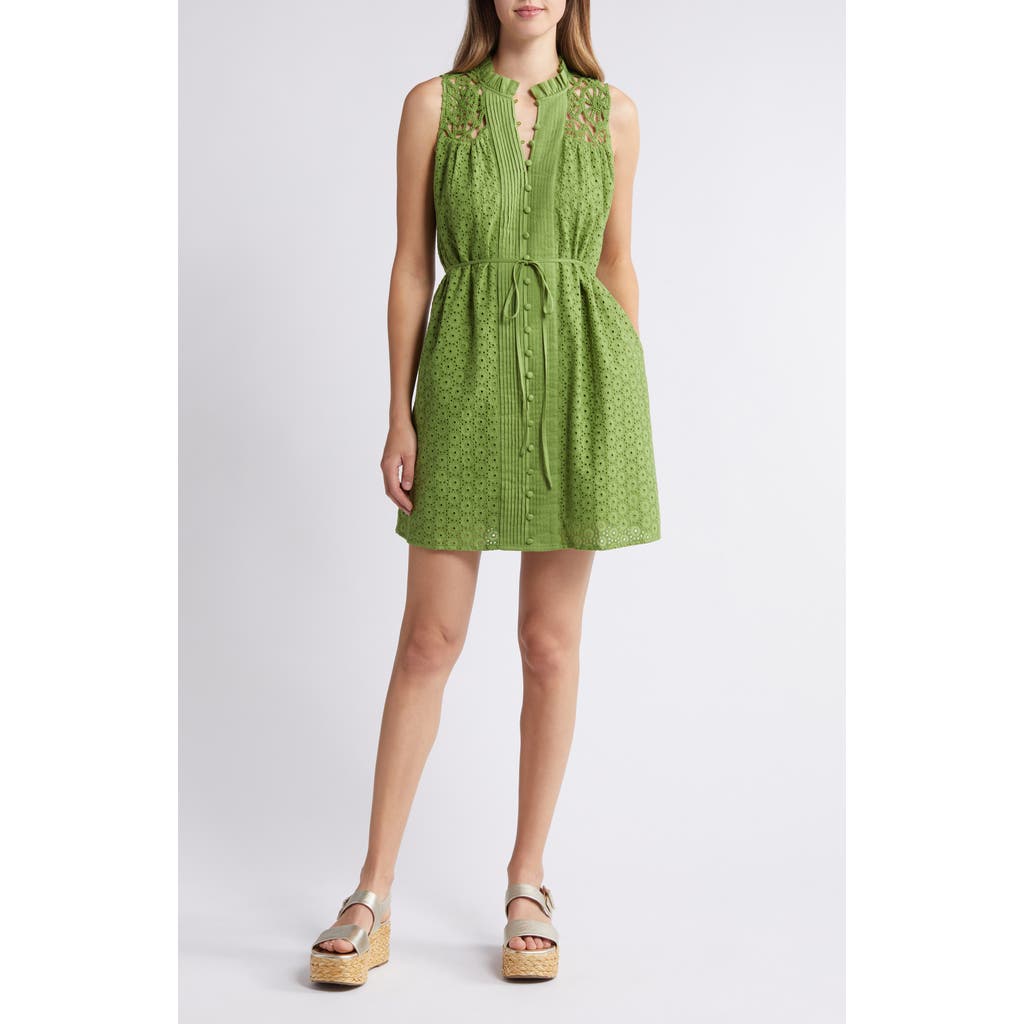 Ciebon Sydnie Eyelet Embroidery Sleeveless Dress In Green