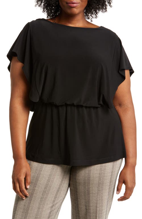 Anne Klein Gathered Waist Flutter Sleeve Top in Anne Black at Nordstrom, Size 1X